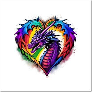 Roaring Dragon's Rainbow Heart Burst Tee Variation 1 Posters and Art